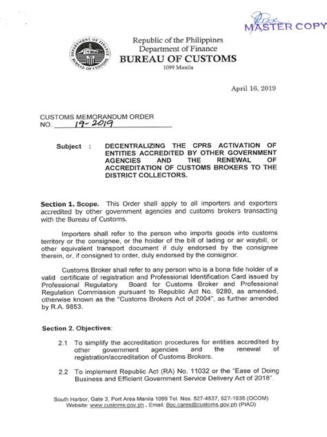cmo 15 series of 2019|Customs Memorandum Order (CMO) 2019 – Bureau of Customs.